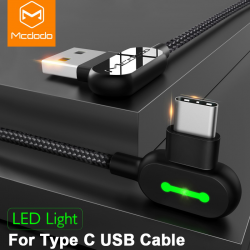 MCDODO USB Type C Gaming Fast Charging Android Charger USB-C Cable Auto Disconnect Braided L Shape 1.2 Meter